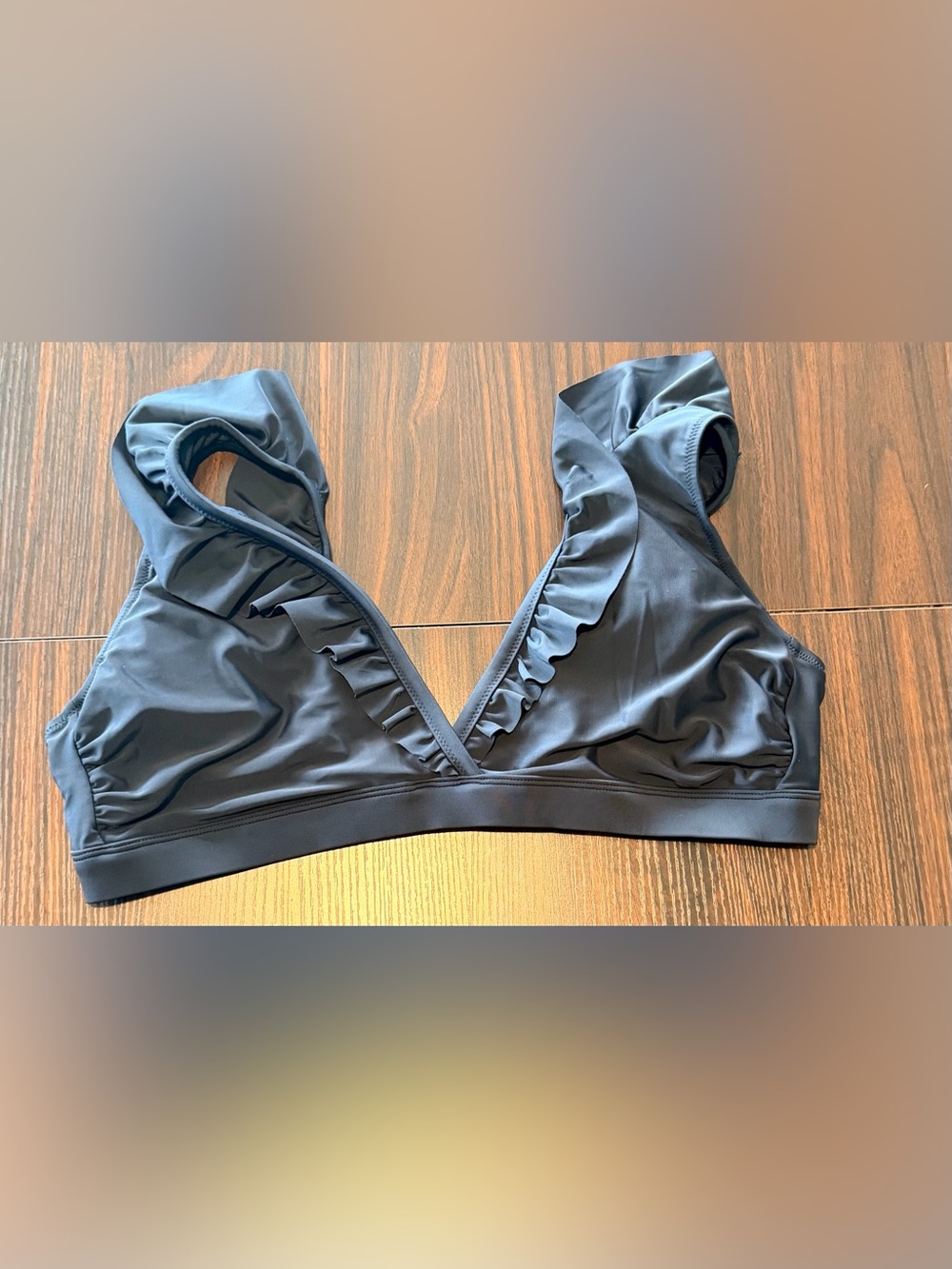 XXL/2X Black Ruffle Trim V-Neck Bikini Top